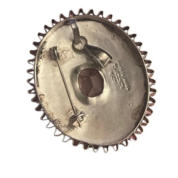 Antique sterling silver 925 Israel citrine fancy filagree large brooch pendant